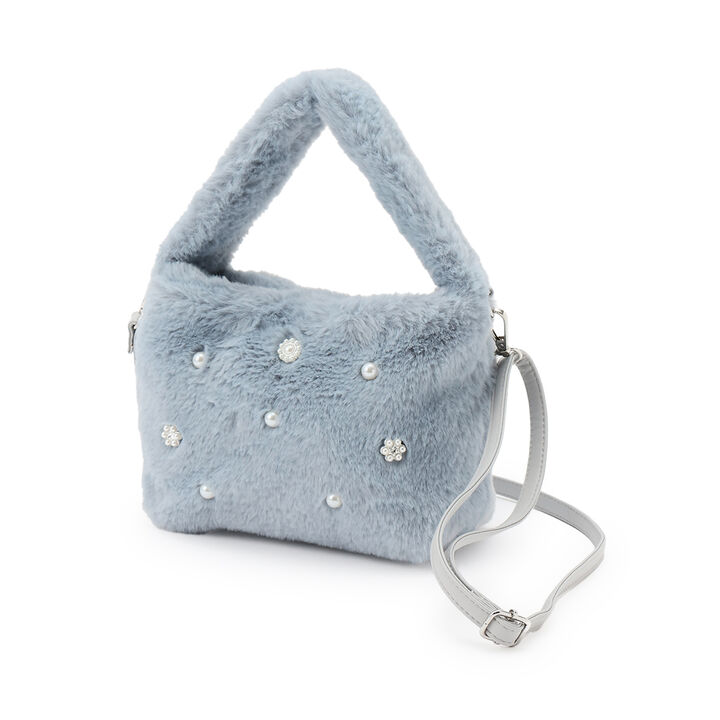 Faux Fur Mini Shoulder Bag with Pearls,, medium