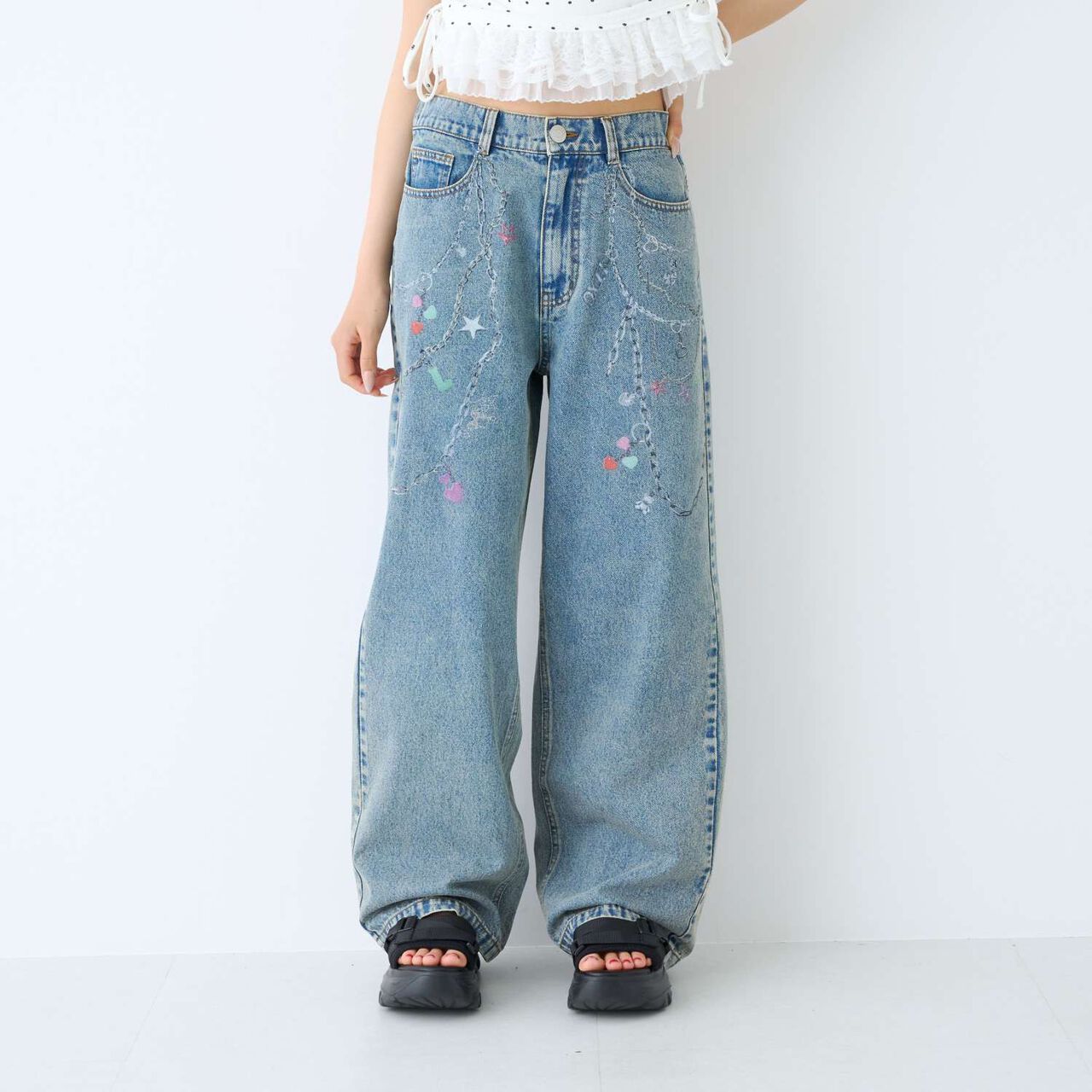 [LTXC] Charm Design Denim Wide Pants,Gray, large image number 3