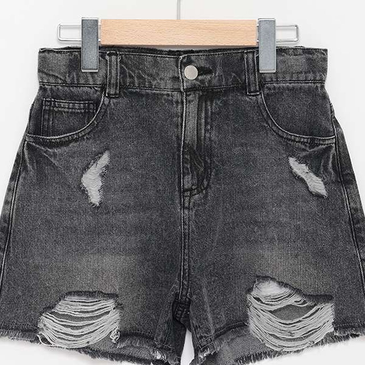 Distressed Denim Shorts,Gray, large image number 11