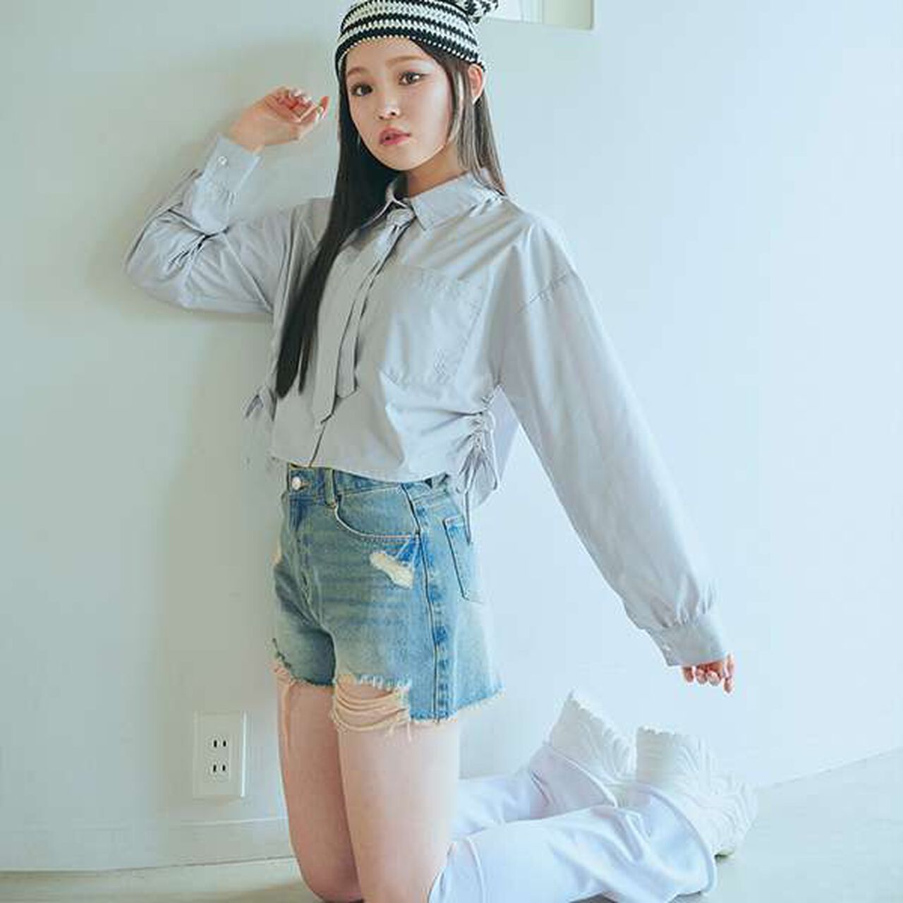 Distressed Denim Shorts,Gray, large image number 10