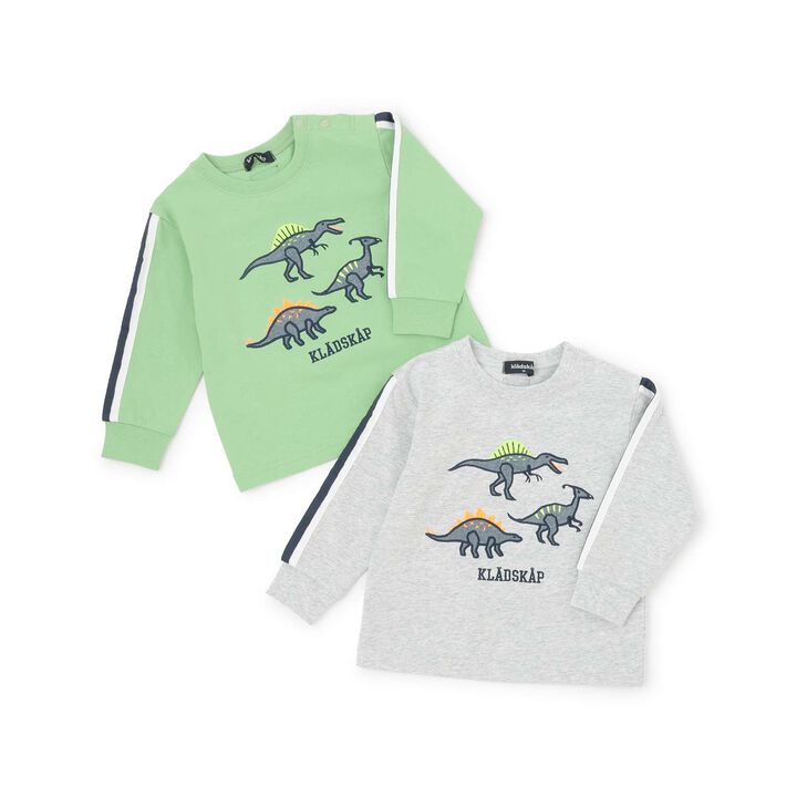 Dinosaur Appliqu&eacute; Sleeve Line Long-Sleeve T-Shirt,Top gray, medium image number 8