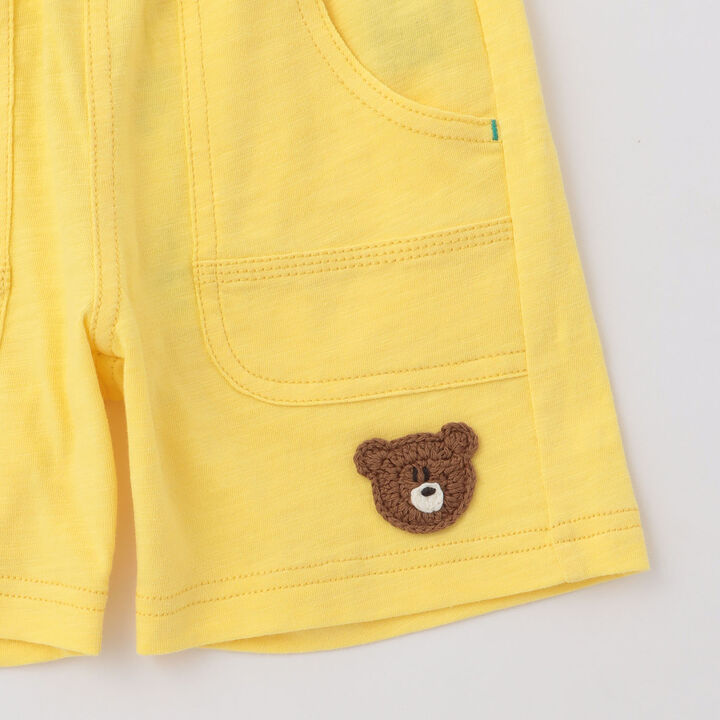 Knit Bear Motif Half Pants,Yellow, medium image number 4