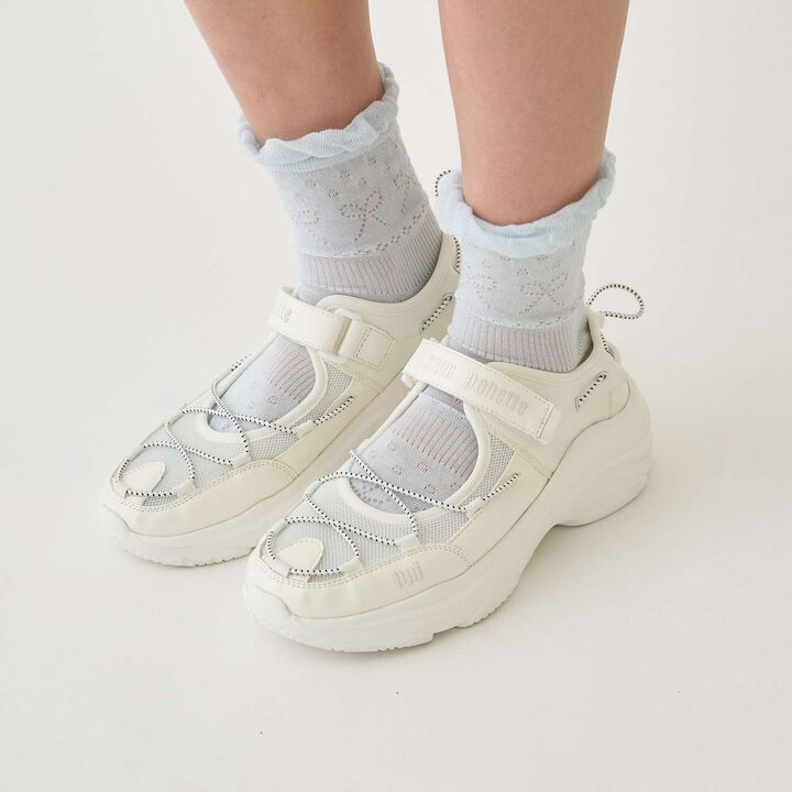 Lace Pattern Crew Socks,Off white, medium image number 7