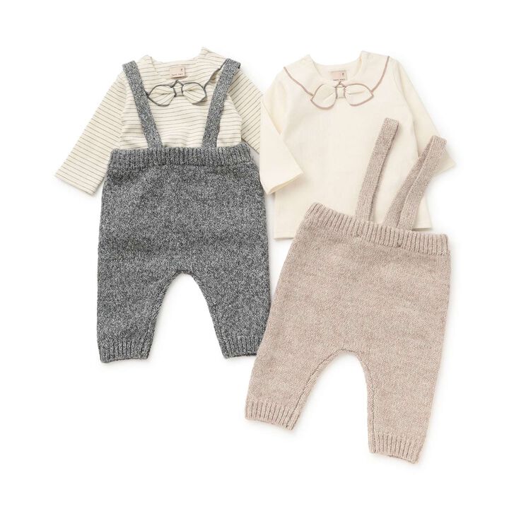 Suspender Knit Pants Set,Beige, medium image number 15