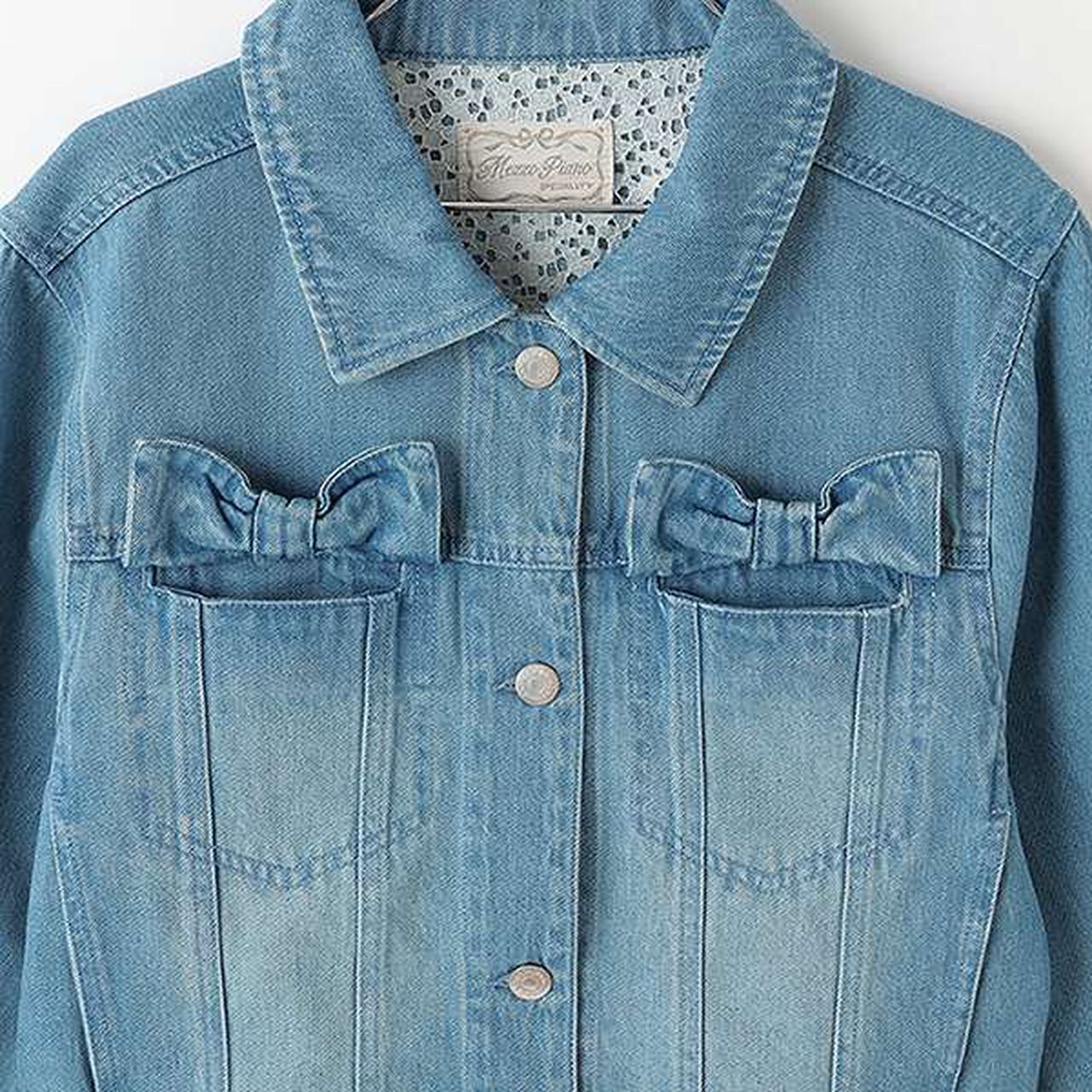 Ribbon Flap Denim Jacket,Pink, large image number 3