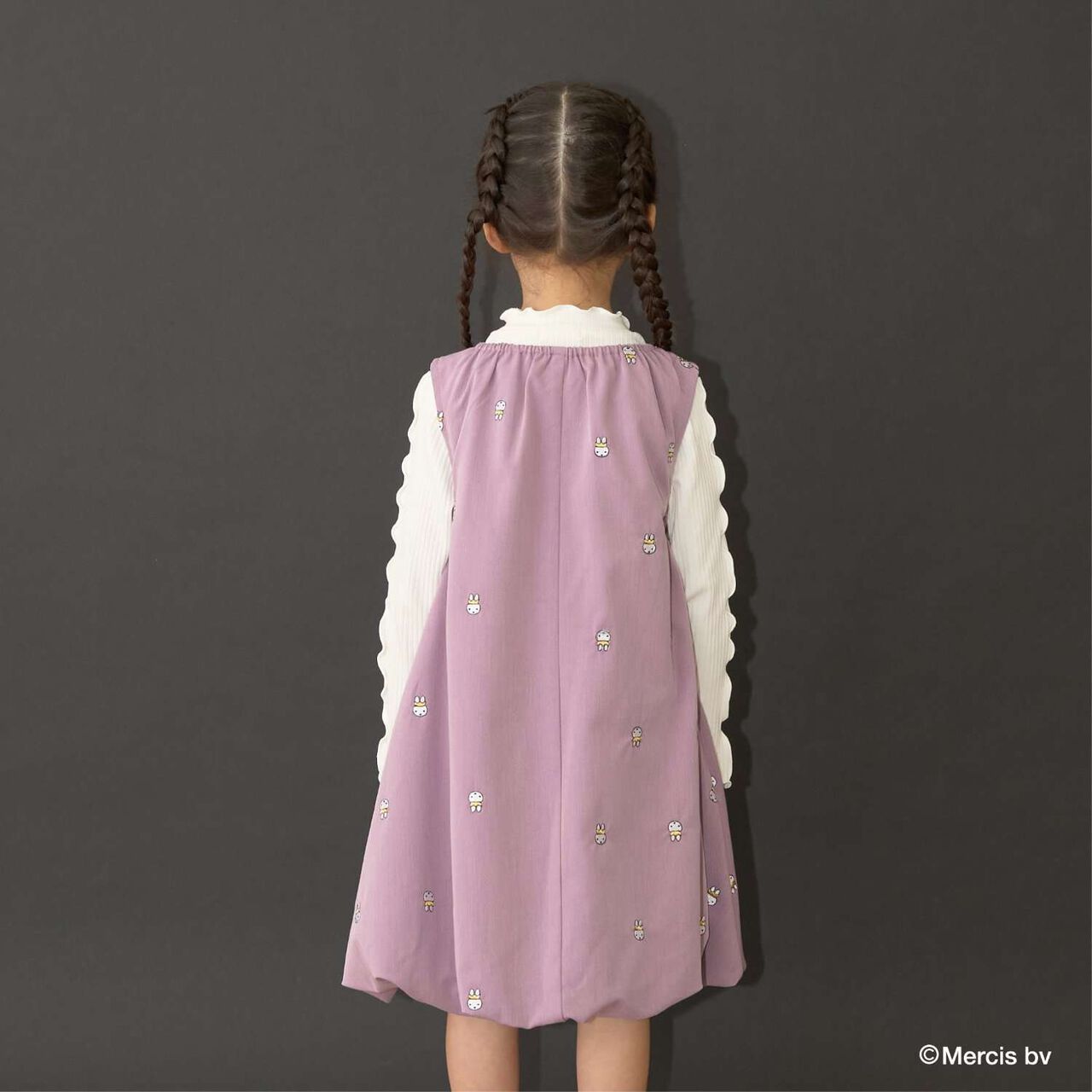 Miffy Embroidered All-Over Pattern Balloon One-Piece Dress,Black, large image number 20