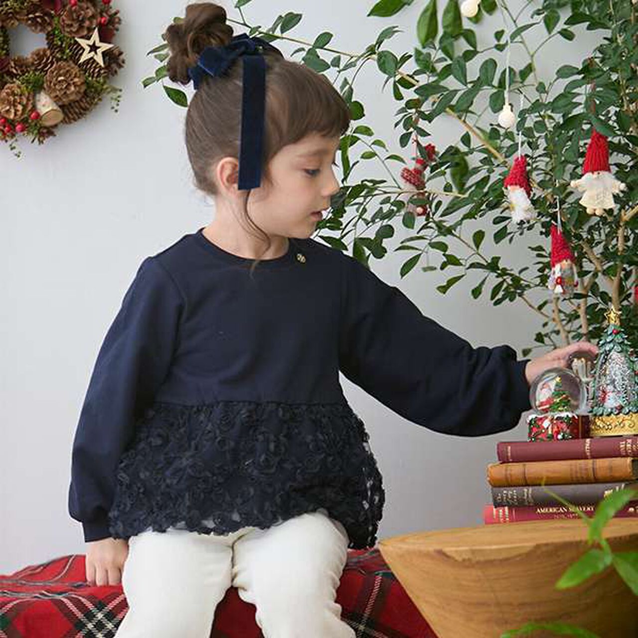 [Link] Jacquard Peplum Sweatshirt (Kids),Navy, large image number 0
