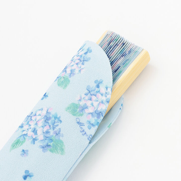 Hydrangea & Strawberry Handkerchief Pattern Folding Fan with Pouch,Light blue, medium image number 7