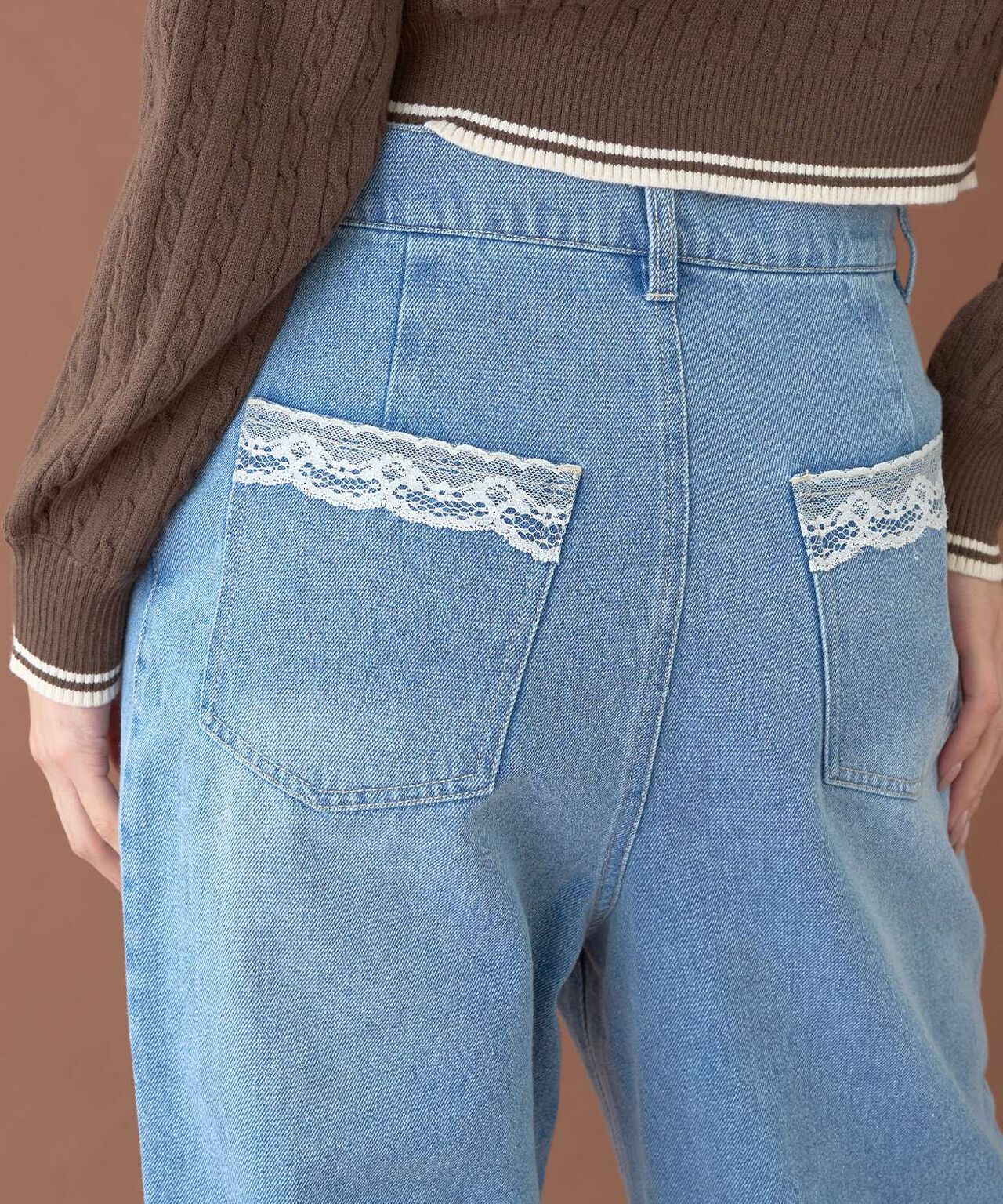 Lace Pocket Denim Pants,Deep blue, large image number 3