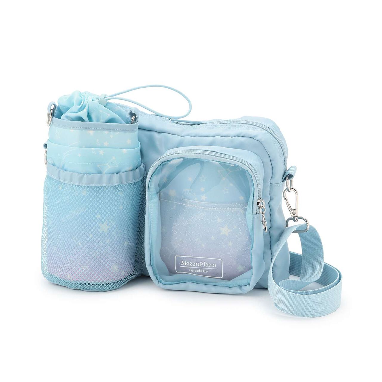 Zodiac & Music Note Pattern Shoulder Bag with Bottle Holder,Light blue, large image number 0
