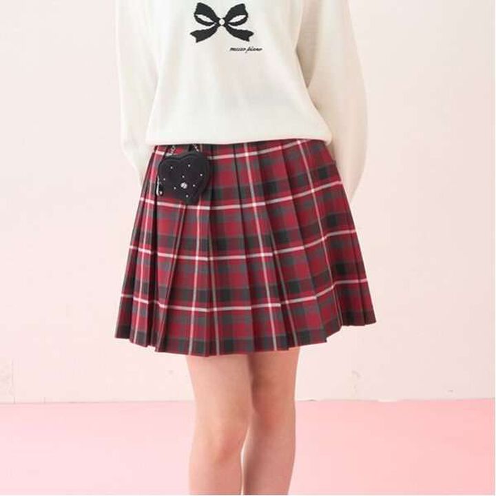 Heart Mini Bag Included Custom Check Pleated Skirt,Deep red, medium image number 0