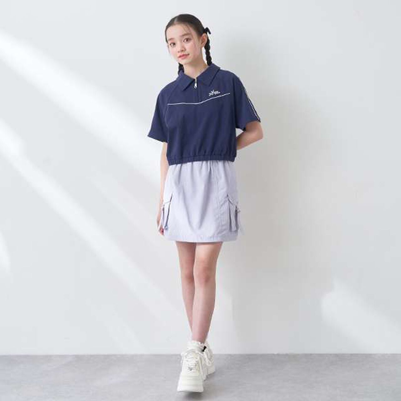 Lame Piping Half-Zip T-Shirt,Navy, large image number 3