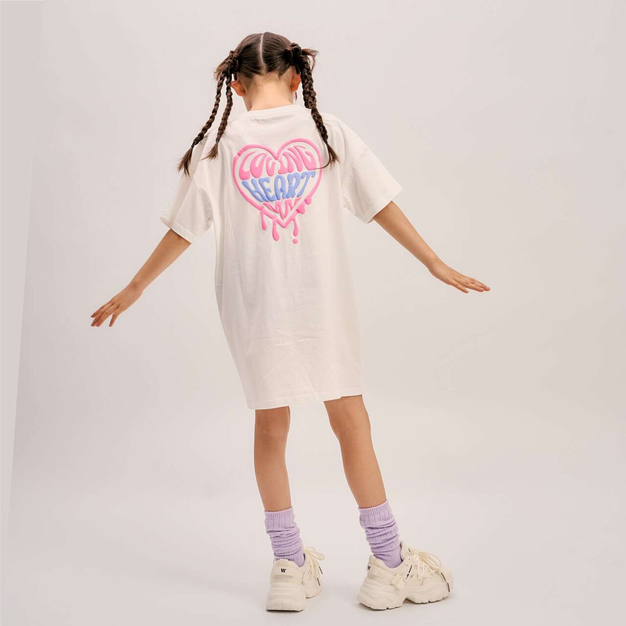 [100% Cotton] Affordable Back Heart Short-Sleeve T-Shirt One-Piece Dress,Cherry Pink, large image number 6