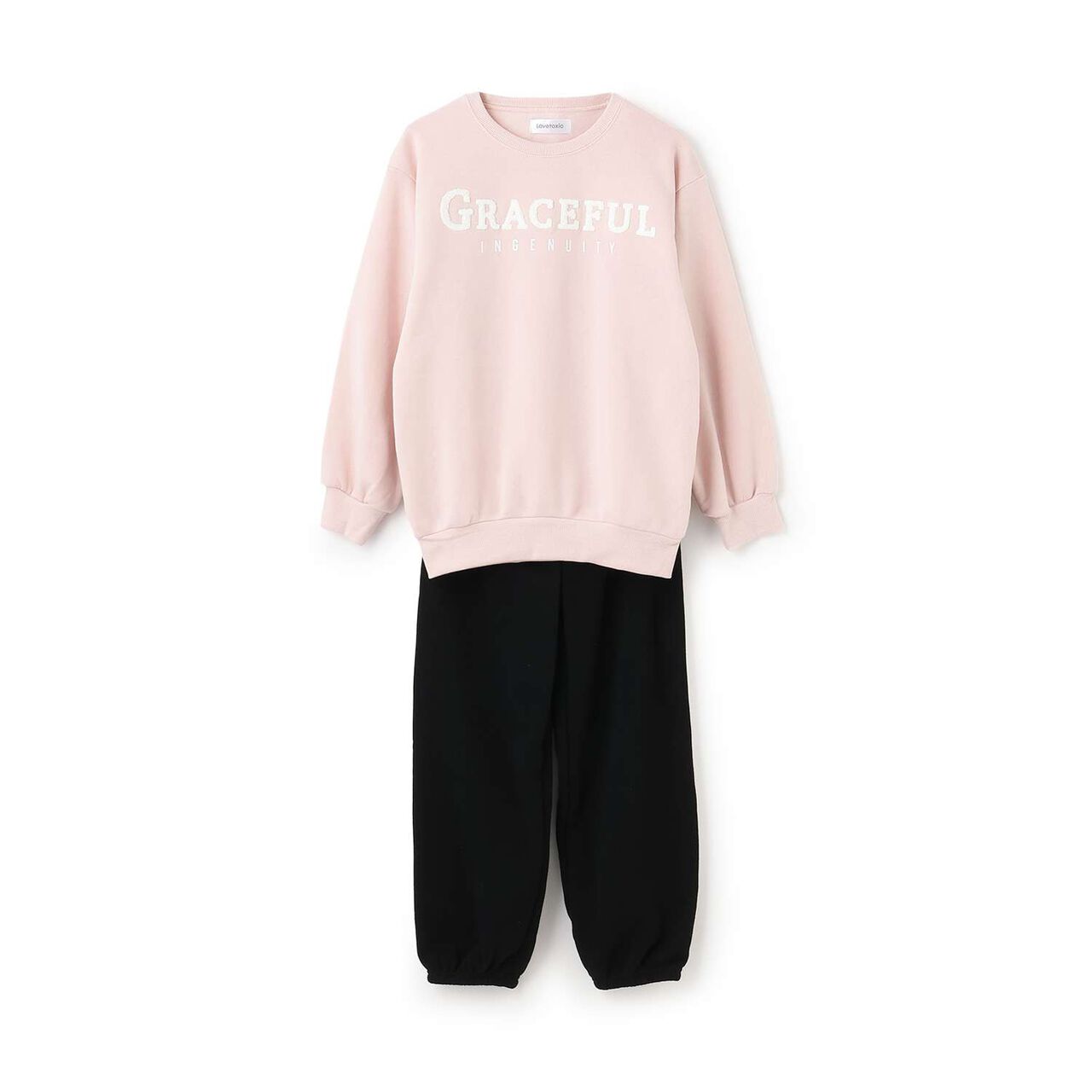 Brushed Fabric Logo Long-Sleeve Top & Pants Set [Loungewear/Pajamas],Pink, large image number 0