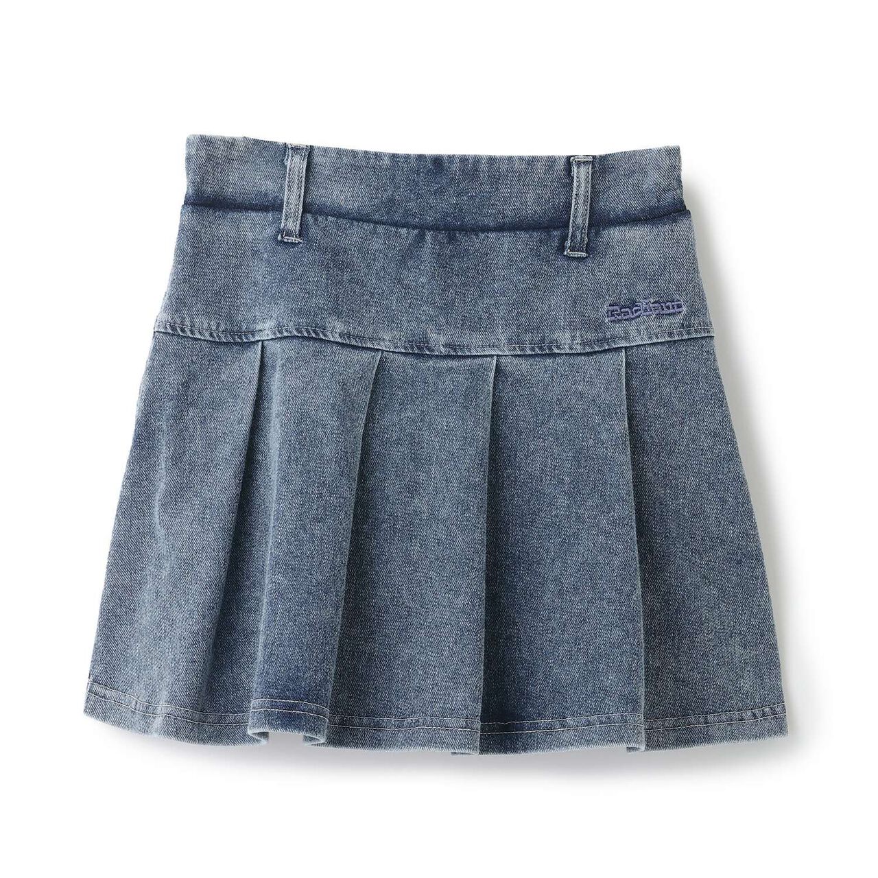 [With Belt Loops] Denim-Look Pleated Skirt,Blue, large image number 6