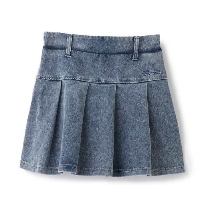 [With Belt Loops] Denim-Look Pleated Skirt,Blue, medium image number 6