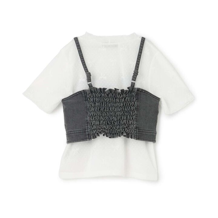 [Restocked] Denim Bustier & Lace Short Sleeve T-Shirt Set,Light blue, medium image number 1