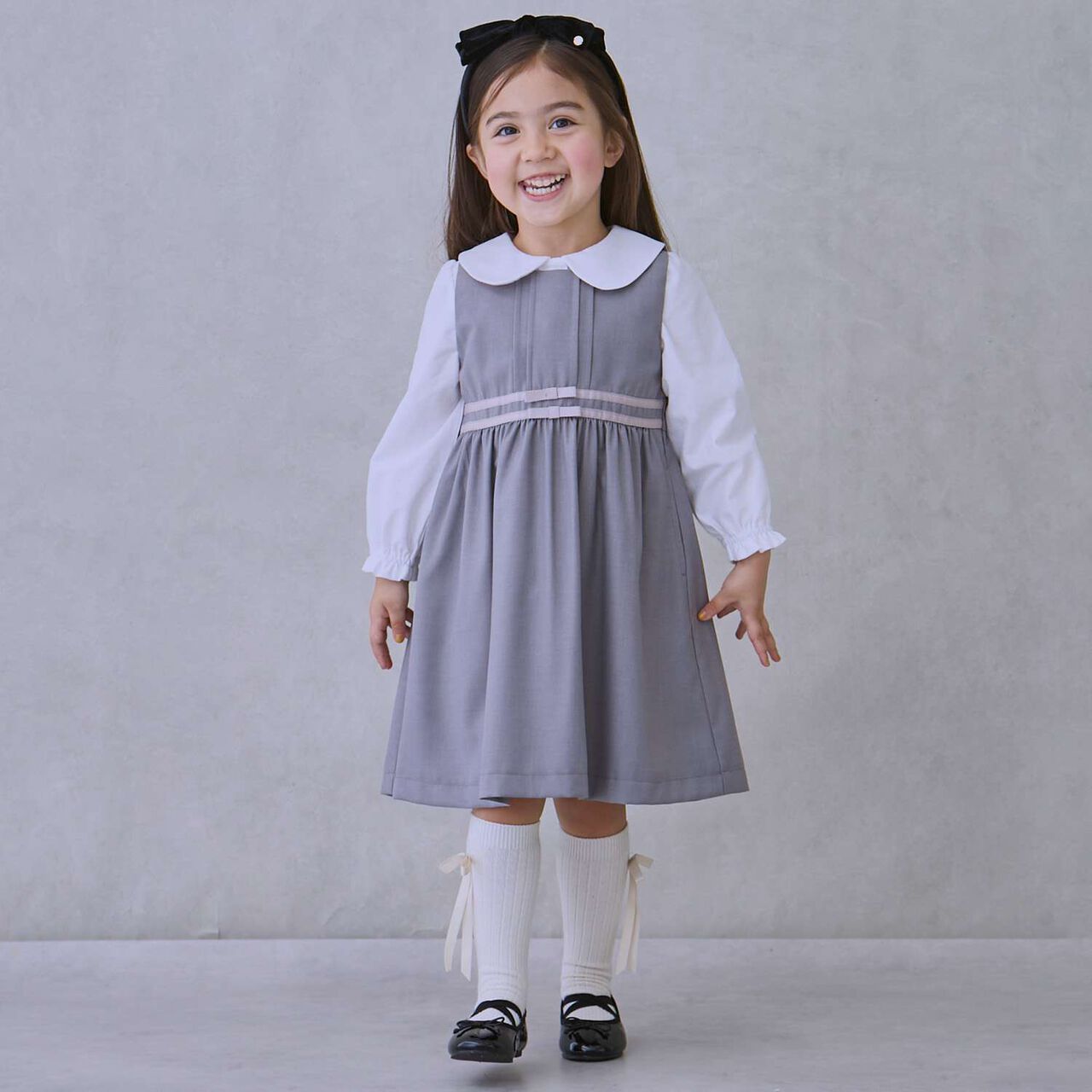 Semi-Formal Waist Ribbon Jumper Skirt,Greige, large image number 0