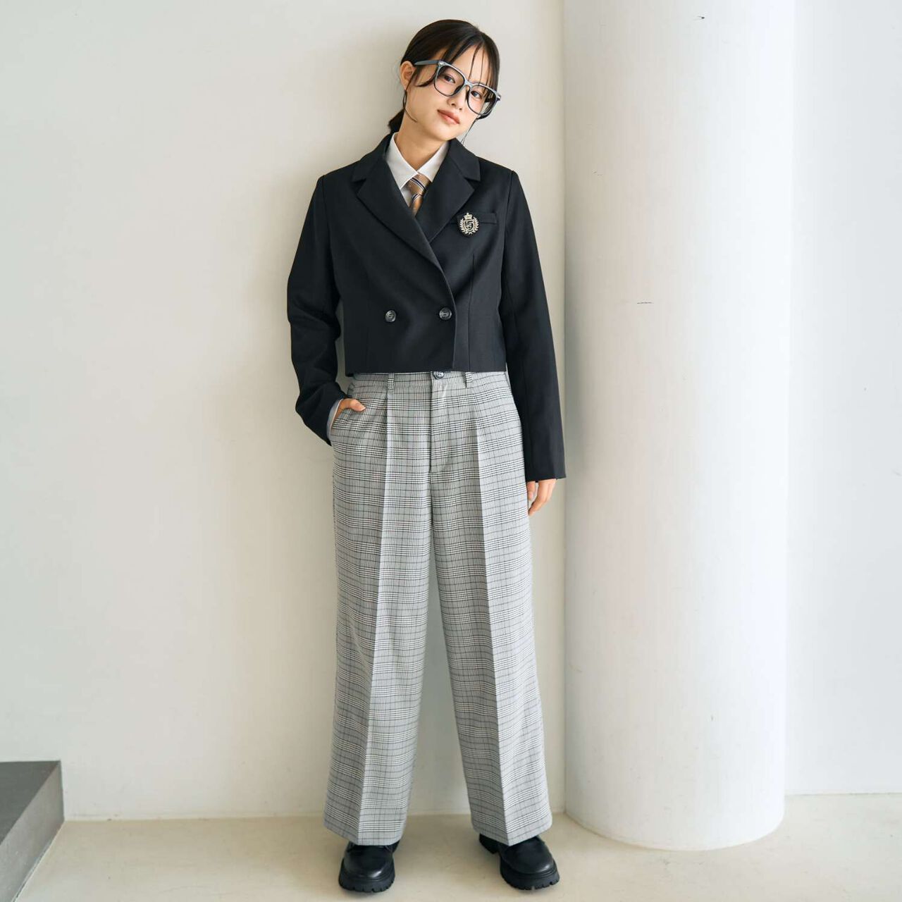 [Graduation Attire] Tuck Wide Pants,Black, large image number 2