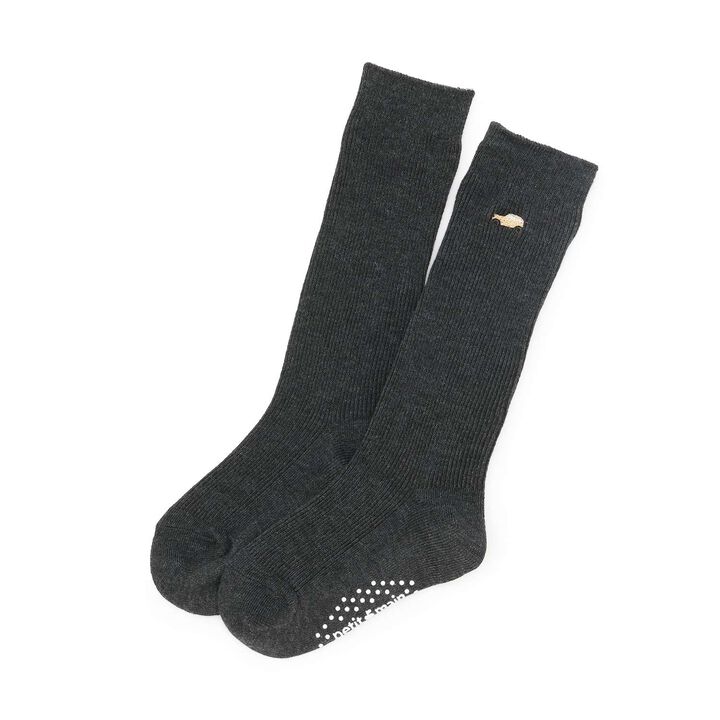 One-Point Knee-High Socks,Charcoal gray, medium image number 0