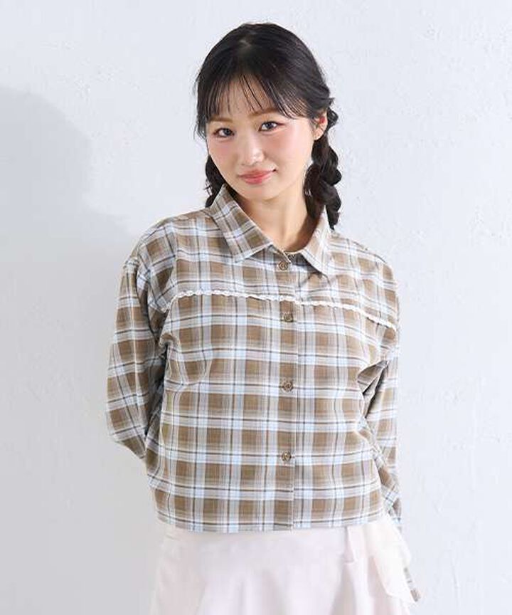 Checkered Shirt & Bustier Set,Pink, medium image number 2