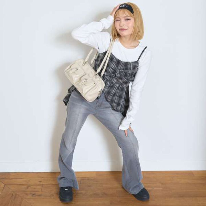 Inner Wear with Hem Checkered Camisole,Black, medium image number 1