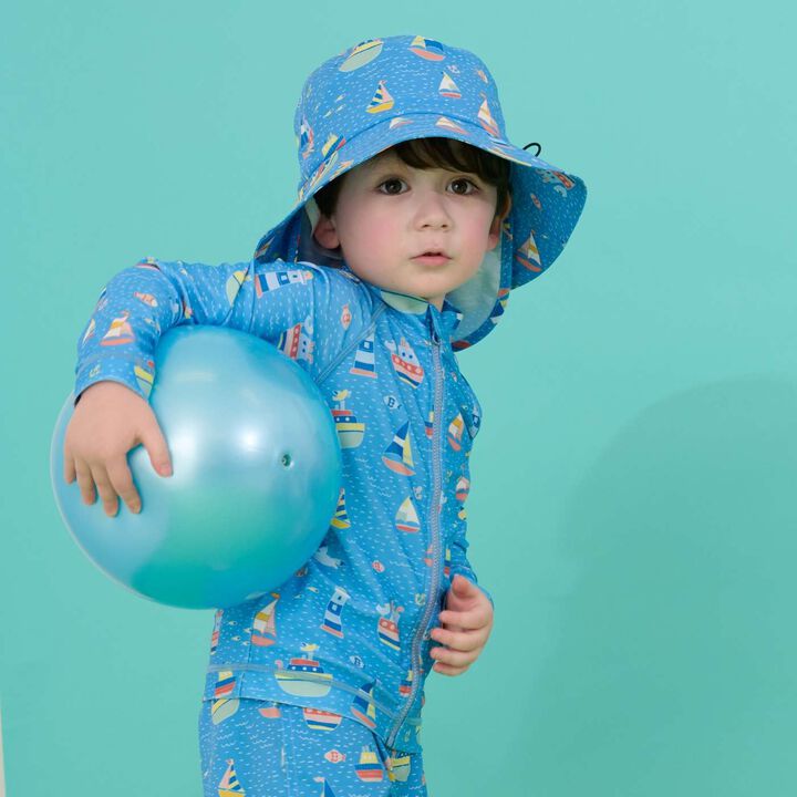 [SWIM] Marine Pattern Boys&rsquo; Swim Cap [UV Protection],Blue, medium image number 1