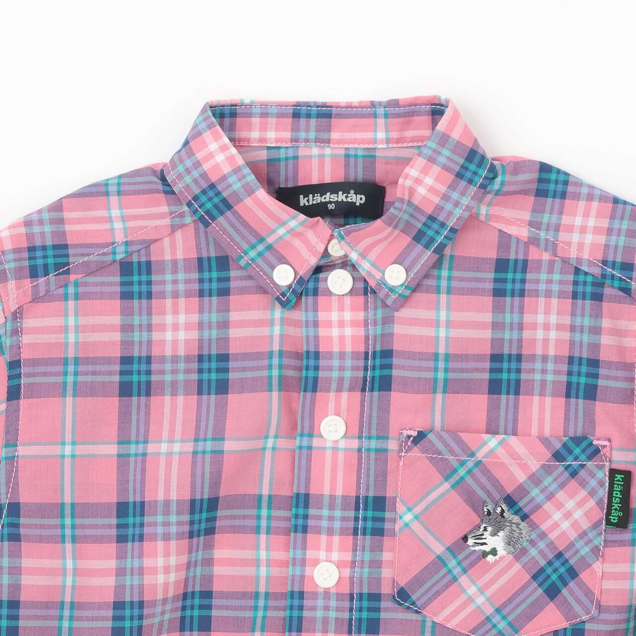 Wolf Embroidery Checkered Long-Sleeve Shirt,Yellow, large image number 2