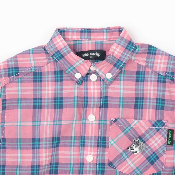 Wolf Embroidery Checkered Long-Sleeve Shirt,Yellow, medium image number 2