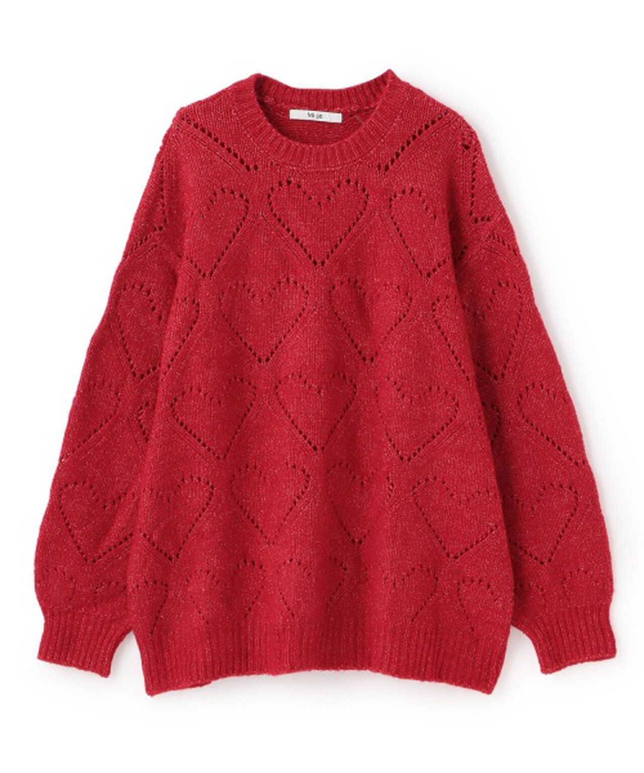 Heart Knit Mix Loose Knitwear [Korean Fashion],Red, large image number 3