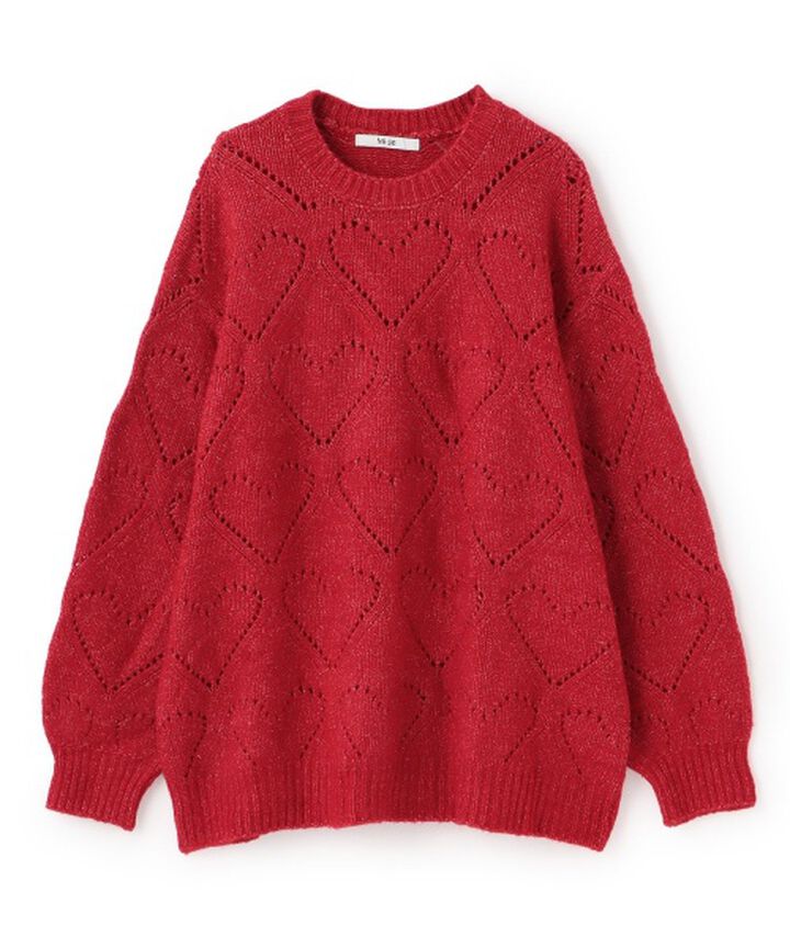 Heart Knit Mix Loose Knitwear [Korean Fashion],Red, medium image number 3