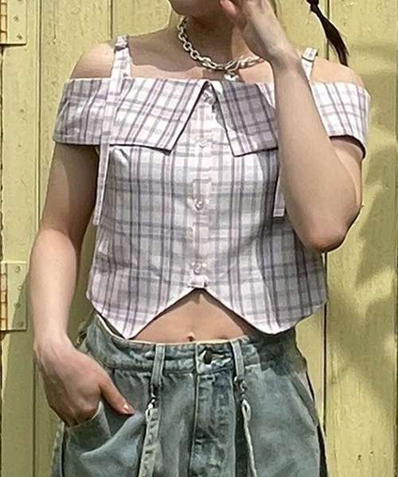 Off-Shoulder Belted Blouse,Pink, large image number 0