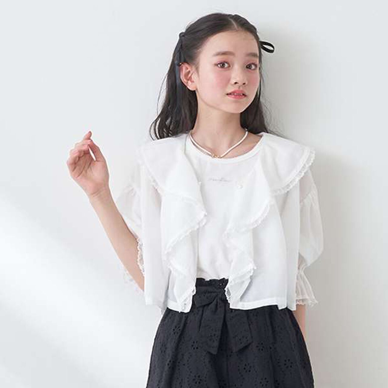 Frill Sailor Blouse & Tank Top Set,Sax blue, large image number 20