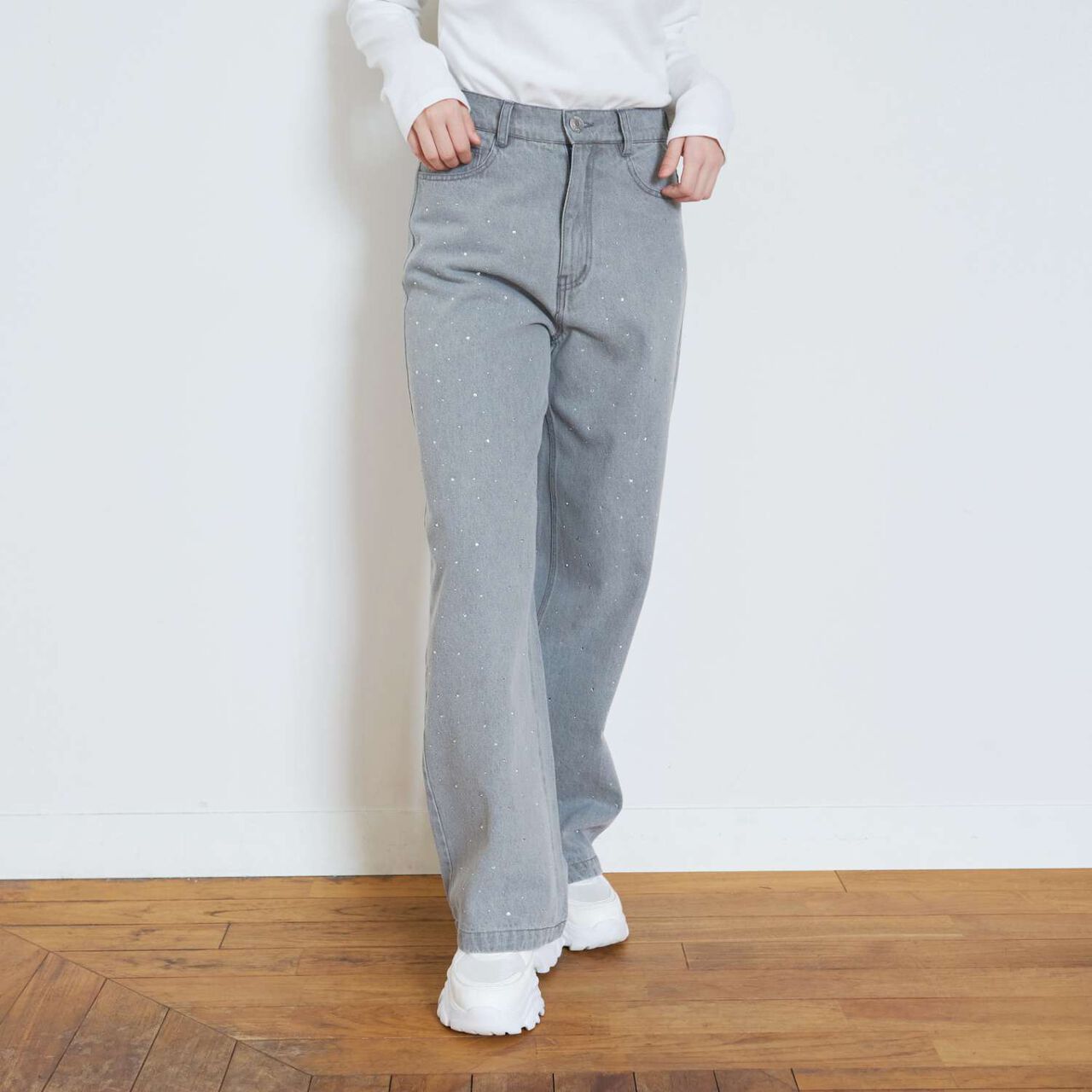 Stylish Stone Denim Pants,Blue, large image number 8