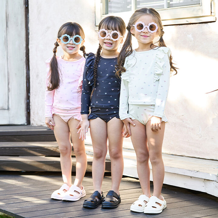 [SWIM] [UV Processing] Floral Pattern Frill Rash Guard & Pants Set,Black, medium image number 9