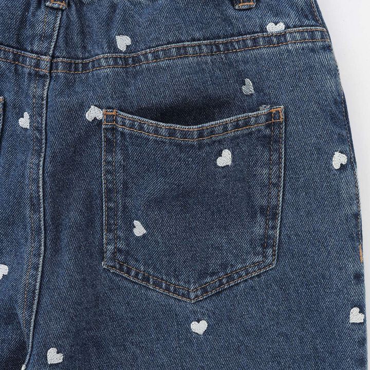 [Soft Denim] Heart Embroidered All-Over Pattern Barrel-Leg Pants for Girls [Kids],Blue, medium image number 17