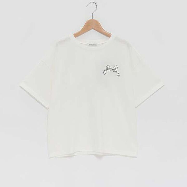 Ribbon Embroidered Half T-Shirt,Mocha tea, medium image number 7