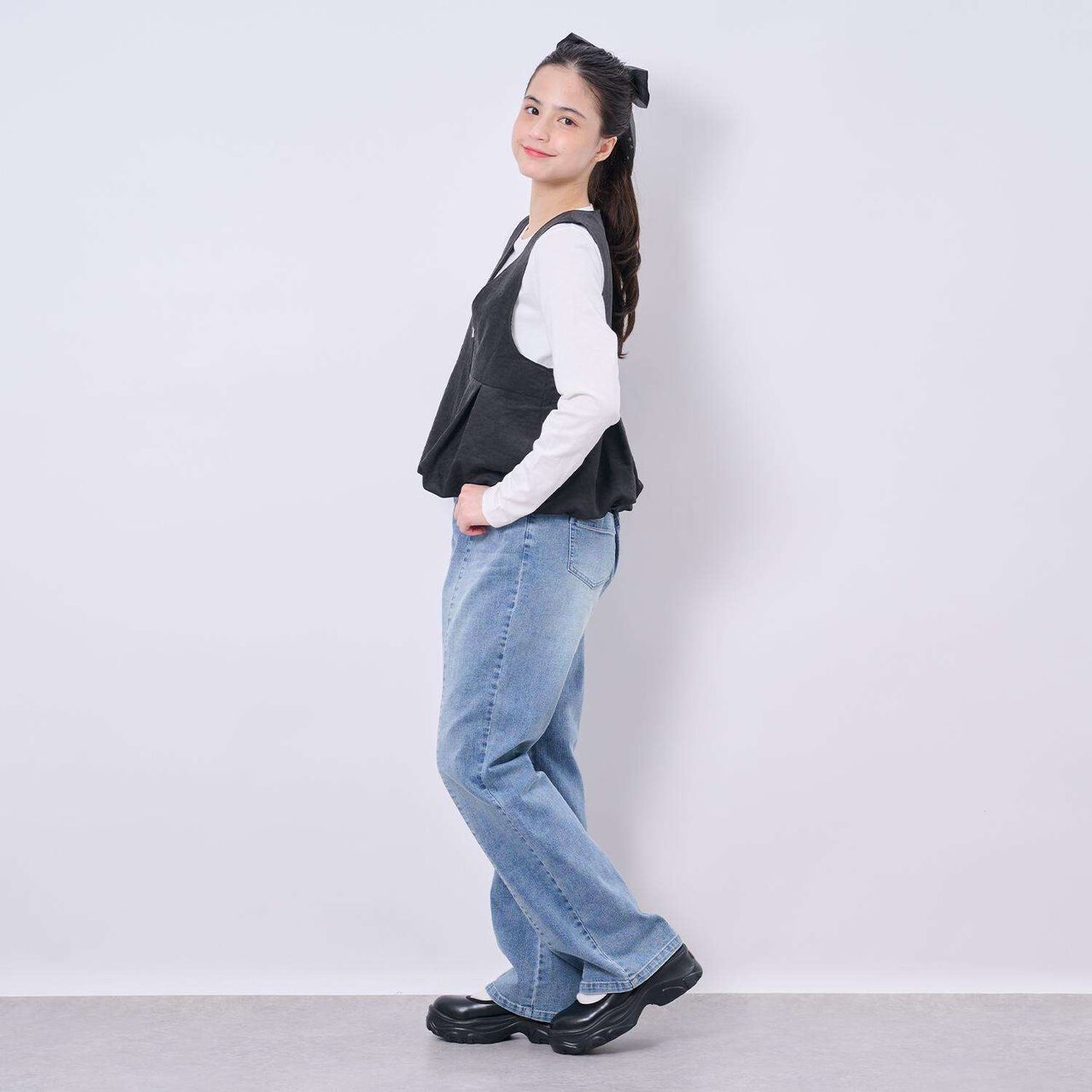 Sheer Pearl Ribbon Hair Tie,Black, large image number 7