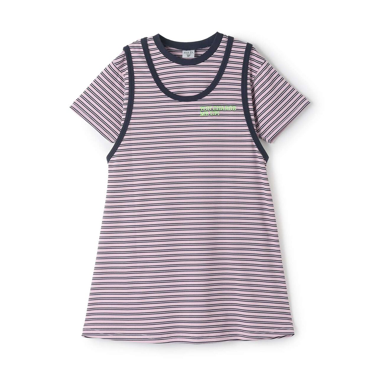 Stripe Pattern 2-Piece Tank One-Piece Dress,Pink, large image number 0