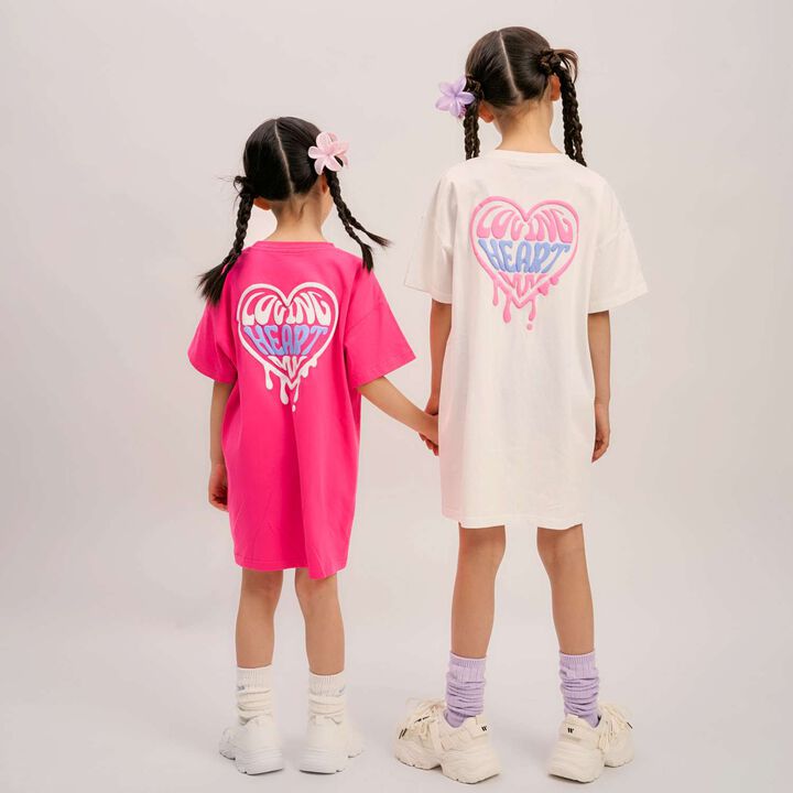 [100% Cotton] Affordable Back Heart Short-Sleeve T-Shirt One-Piece Dress,Cherry Pink, medium image number 9
