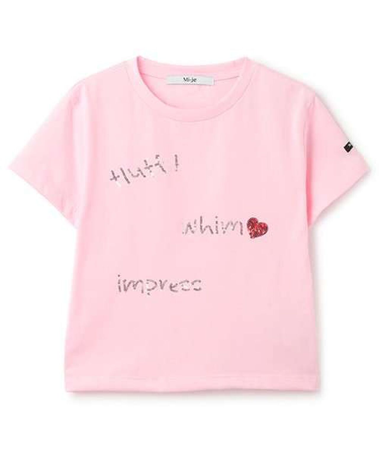 Sequin Logo Short Sleeve T-Shirt [Korean Fashion],Off white, large image number 5