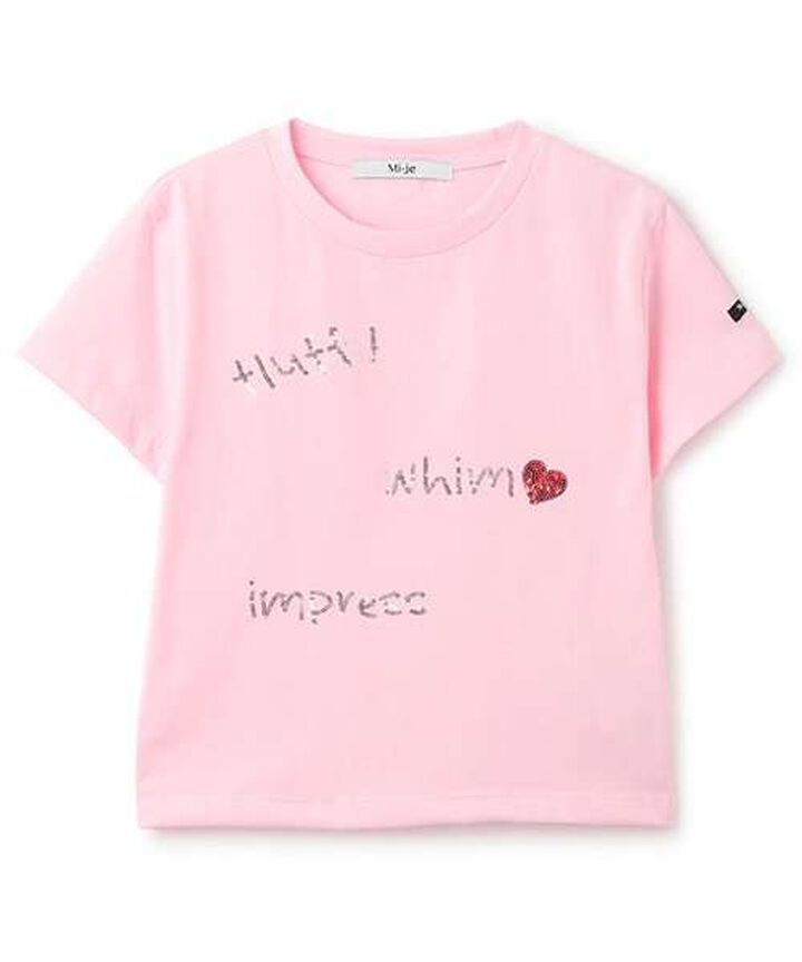 Sequin Logo Short Sleeve T-Shirt [Korean Fashion],Off white, medium image number 5