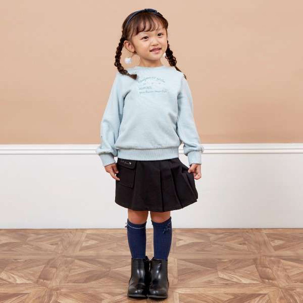 KP Knit Twill Pleated Wrap Pants [100-140],Black, large image number 2