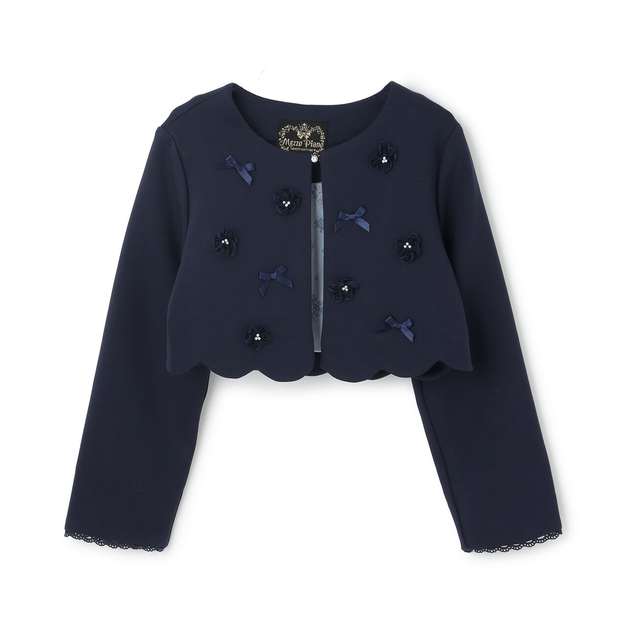 Flower Motif Scalloped Hem Jacket,Navy, large image number 11