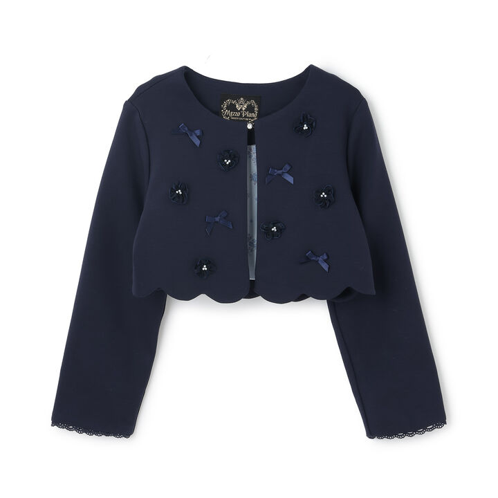 Flower Motif Scalloped Hem Jacket,Navy, medium image number 11