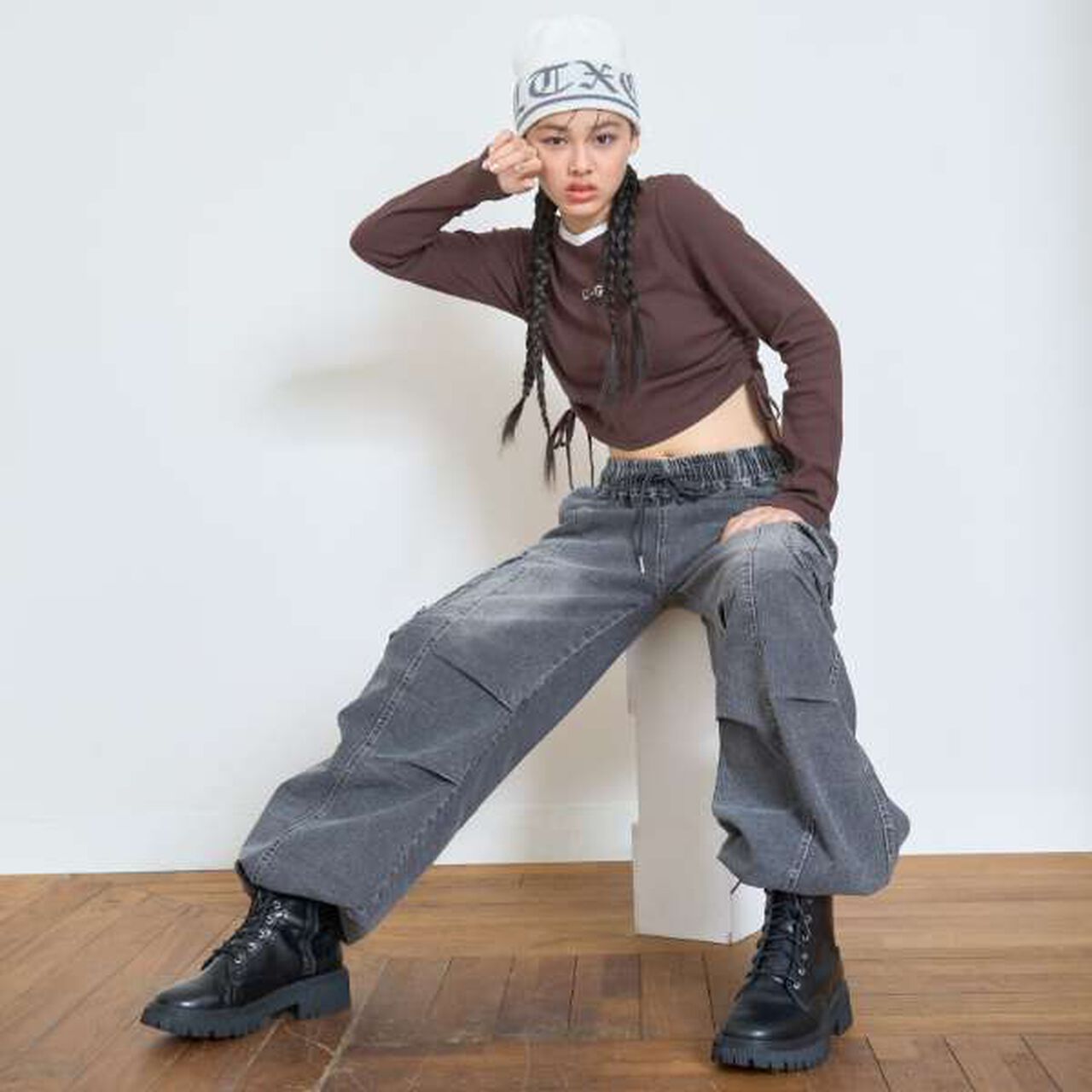 Quick-Dry Stretch Denim Cargo Pants,Gray, large image number 4
