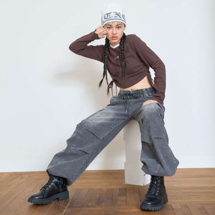 Quick-Dry Stretch Denim Cargo Pants,Gray, medium image number 4