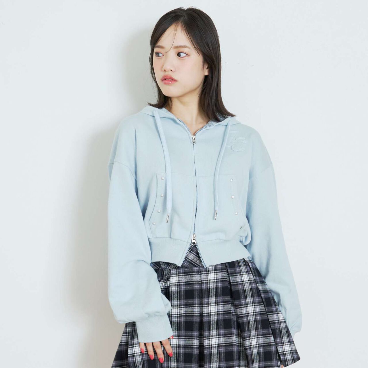 [LTXC/100% Cotton/Set Available] Studded Zip Parka,Black, large image number 2