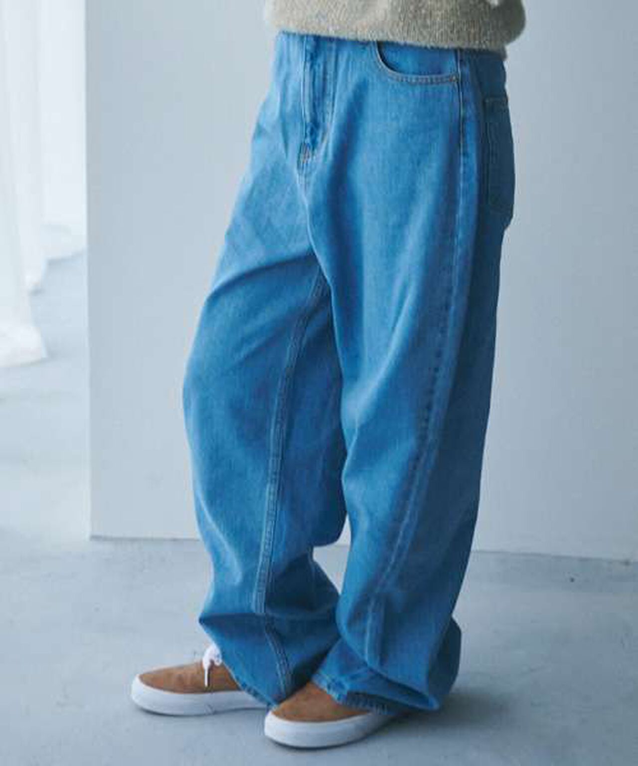 Denim Wide Tapered Pants,Sax blue, large image number 1
