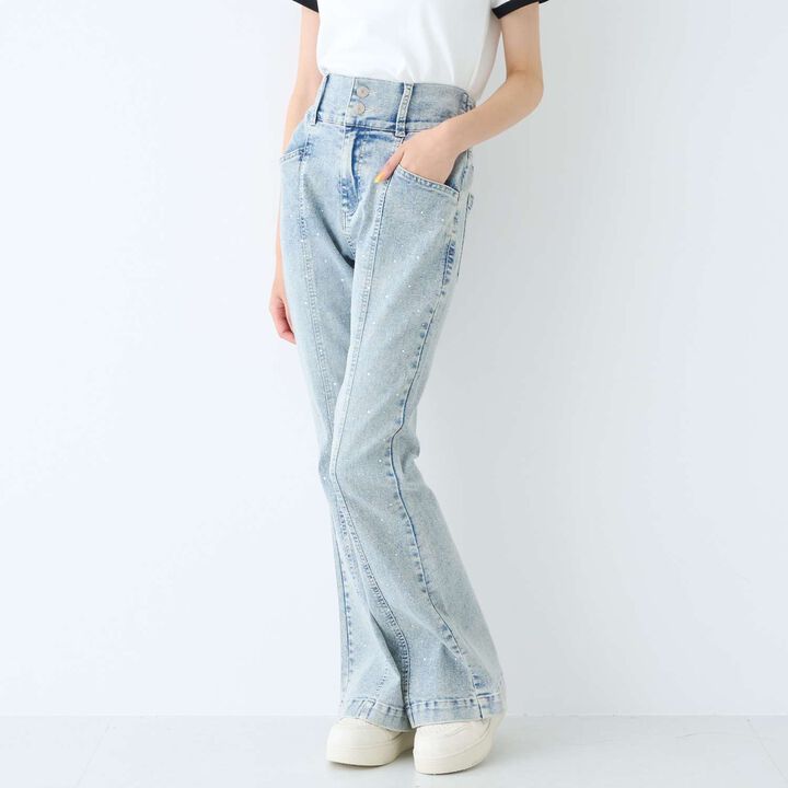 [Stretch] Sparkling Flare Denim Pants,Blue, medium image number 3